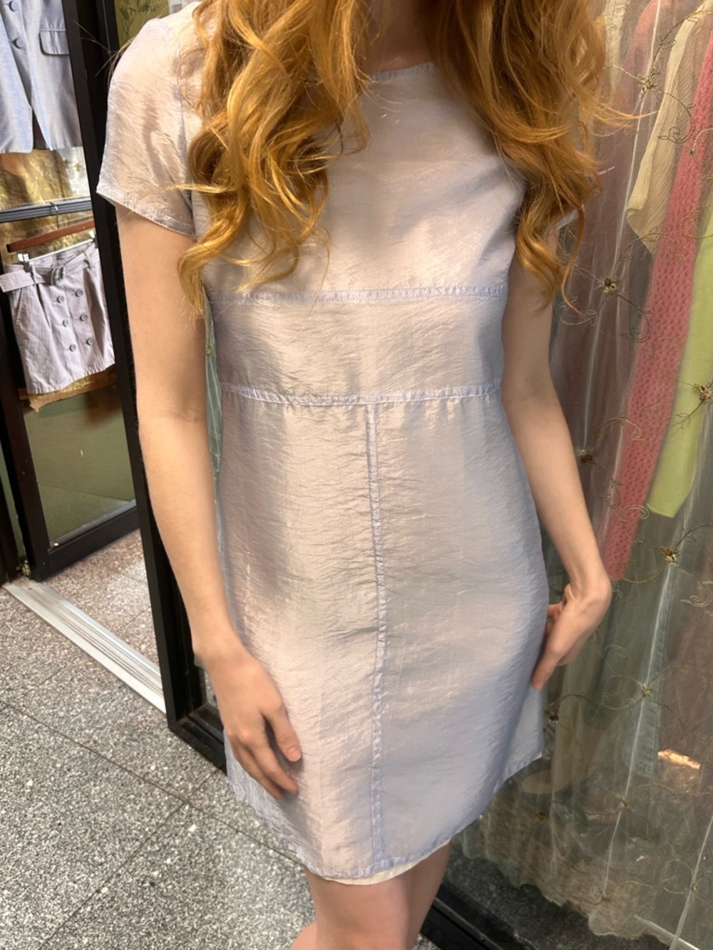 ▪️sold▪️vintage light blue sheer short sleeve mini dress made in paris - Picture 6 of 8